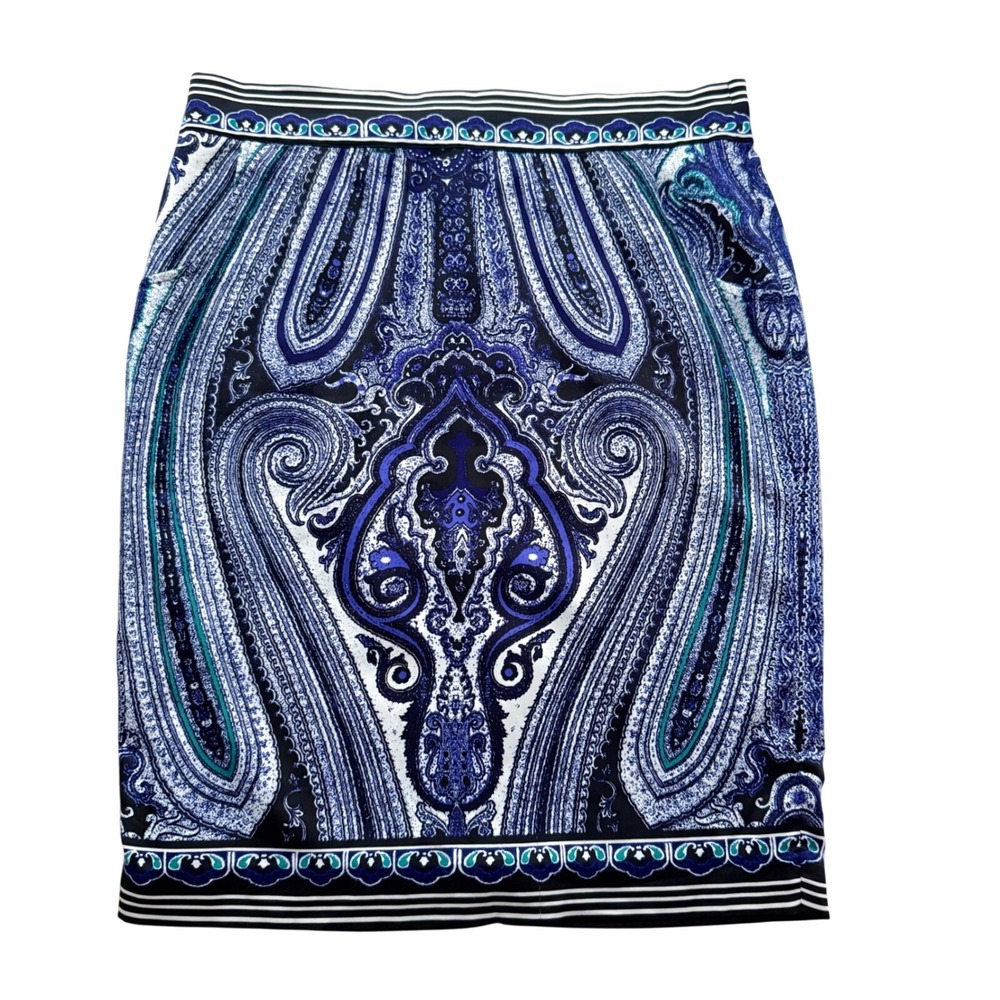 INC International Concepts Pencil Skirt Women 6 Blue Paisley Lined  Pockets